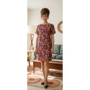 VTG 80s Abstract Multicolor Sequin Dress Womens 6 Colorful Funky Retro 70s